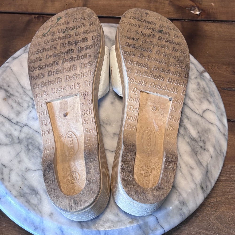VTG Dr Scholl's Exercise Sandals Clogs Silver Mosaic Leather‎ Women Sz US 8.5 - Picture 6 of 6